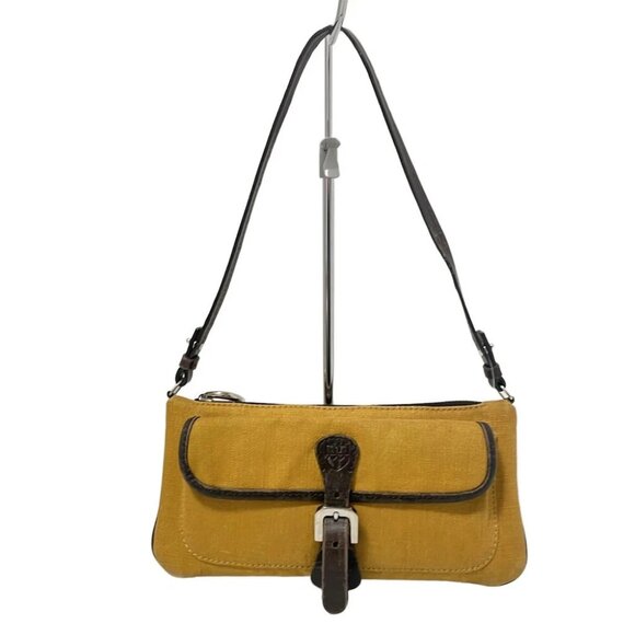 BALLY - Dark yellow Dark Brown Canvas Leather Handbag - Picture 1 of 9